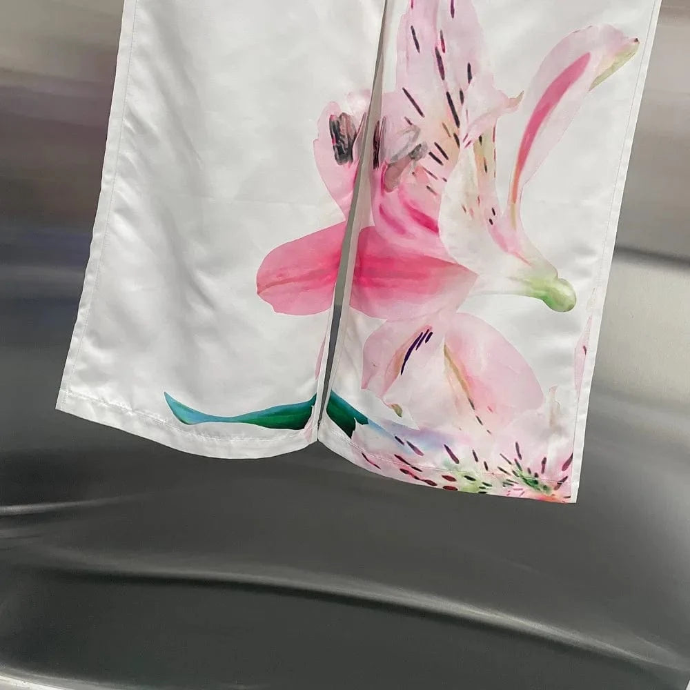 VGH Casual Printed Two Piece Set Fot Women O Neck Short Sleeve Top High Waist Slimming Flare Trousers Fashionable Suit Female