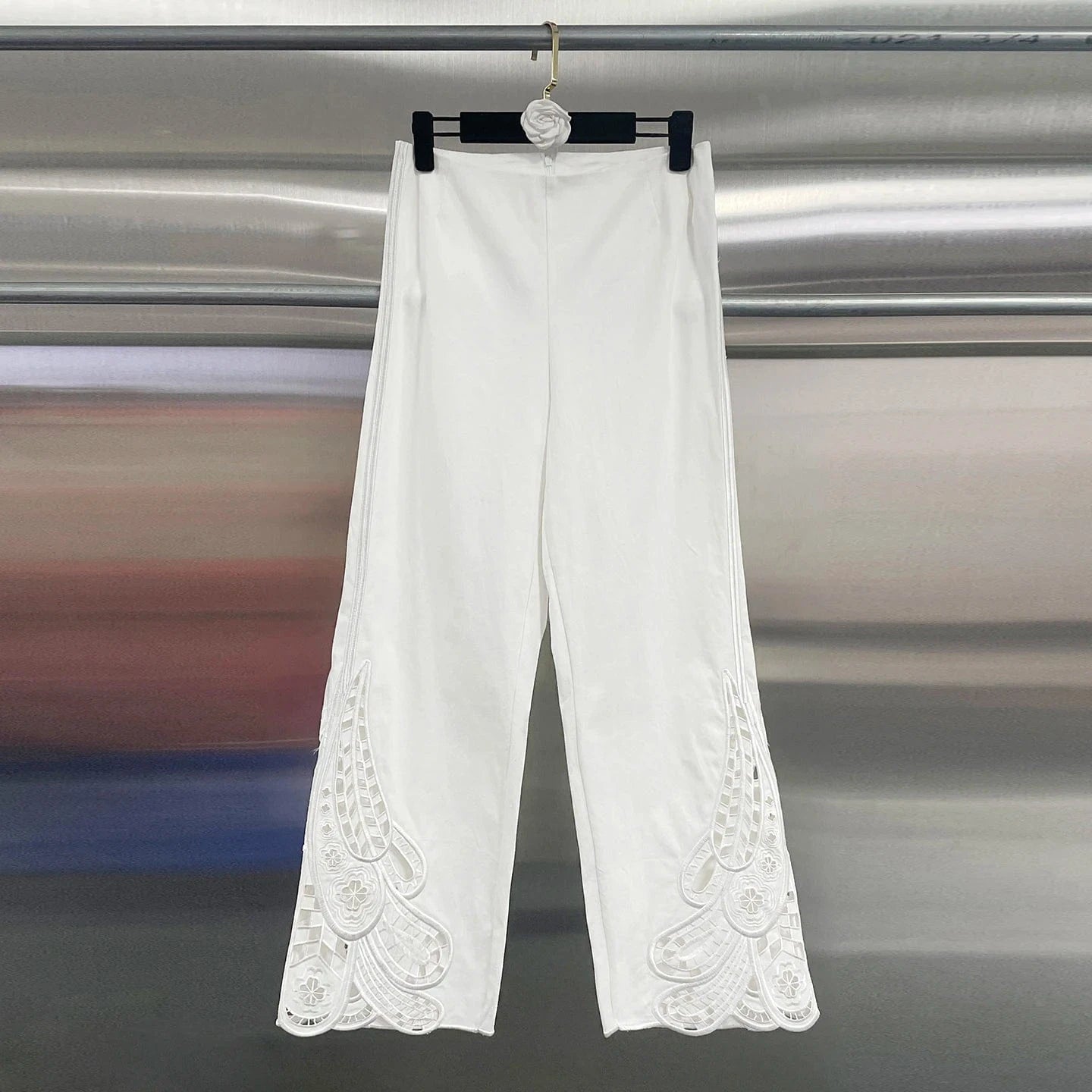 VGH Casual Two Piece Sets for Women O Neck Sleeveless Vest Hollow Out High Wasit Holiday Style Wide Leg Trousers Suit Female New