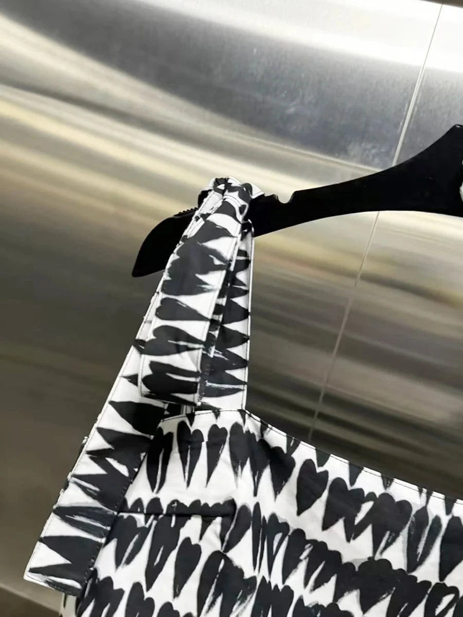 VGH Colorblock Printing Two Piece Set for Women Square Collar Sleeveless Top High Waist Slim A Line Maxi Skirts Sexy Sets Female