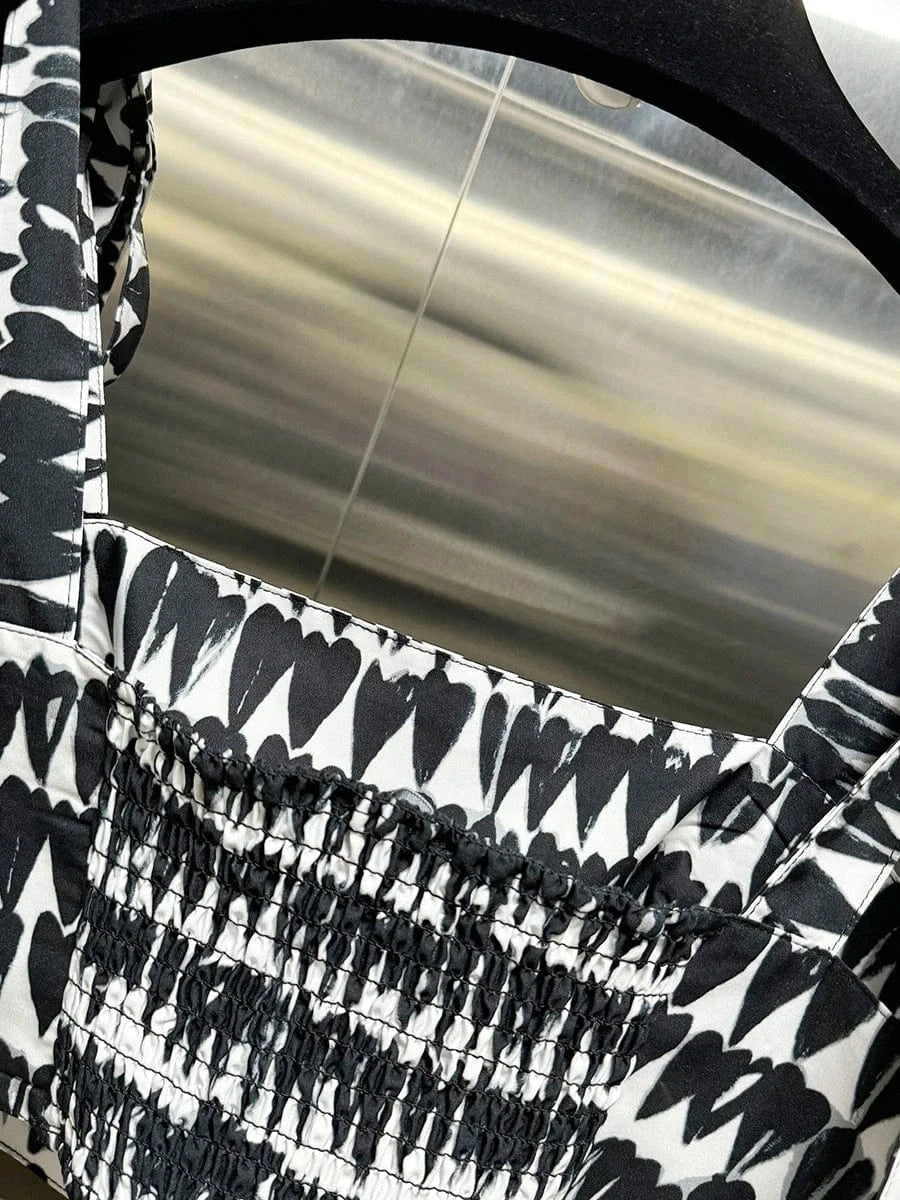 VGH Colorblock Printing Two Piece Set for Women Square Collar Sleeveless Top High Waist Slim A Line Maxi Skirts Sexy Sets Female