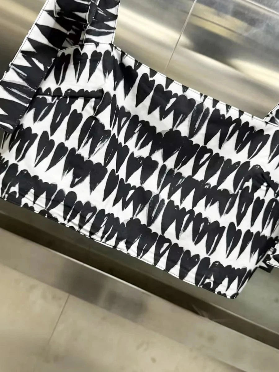 VGH Colorblock Printing Two Piece Set for Women Square Collar Sleeveless Top High Waist Slim A Line Maxi Skirts Sexy Sets Female