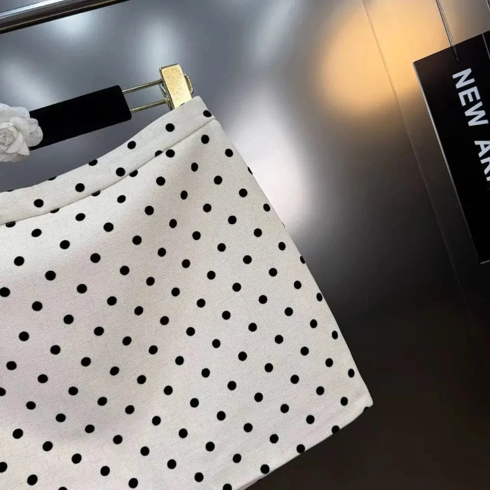 VGH Dot Printing Two Piece Set for Women Halter Neck Sleeveless Spliced Ruffles Edge Vest Mini Skirt French Fashion Sets Female