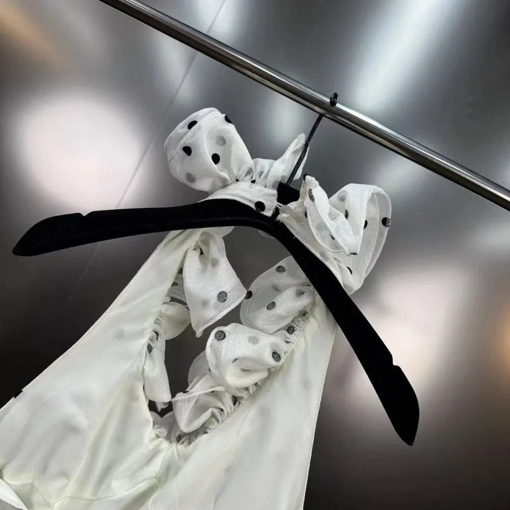 VGH Dot Printing Two Piece Set for Women Halter Neck Sleeveless Spliced Ruffles Edge Vest Mini Skirt French Fashion Sets Female