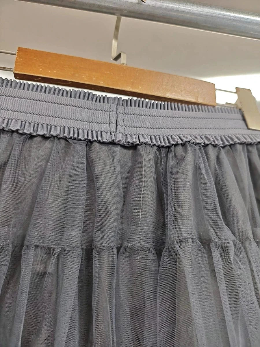 VGH Patchwork Tierred Mesh Ball Gown for Women High Waist Spliced Elastic Solid Sweet Fashion Style Mini Skirts Female Clothes