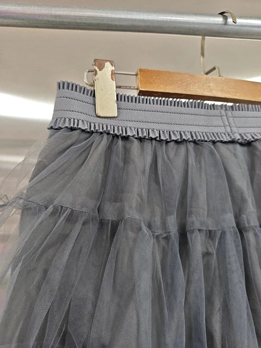 VGH Patchwork Tierred Mesh Ball Gown for Women High Waist Spliced Elastic Solid Sweet Fashion Style Mini Skirts Female Clothes