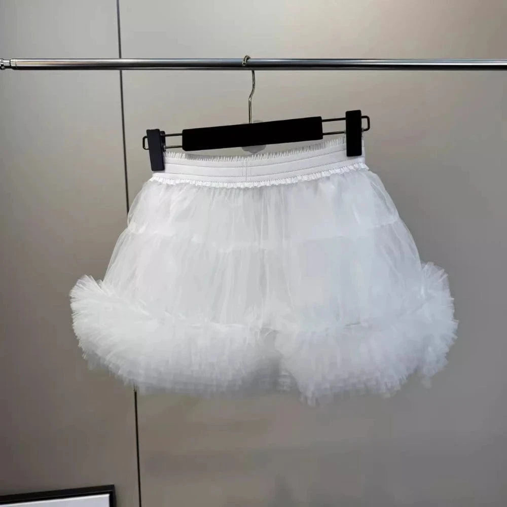 VGH Patchwork Tierred Mesh Ball Gown for Women High Waist Spliced Elastic Solid Sweet Fashion Style Mini Skirts Female Clothes