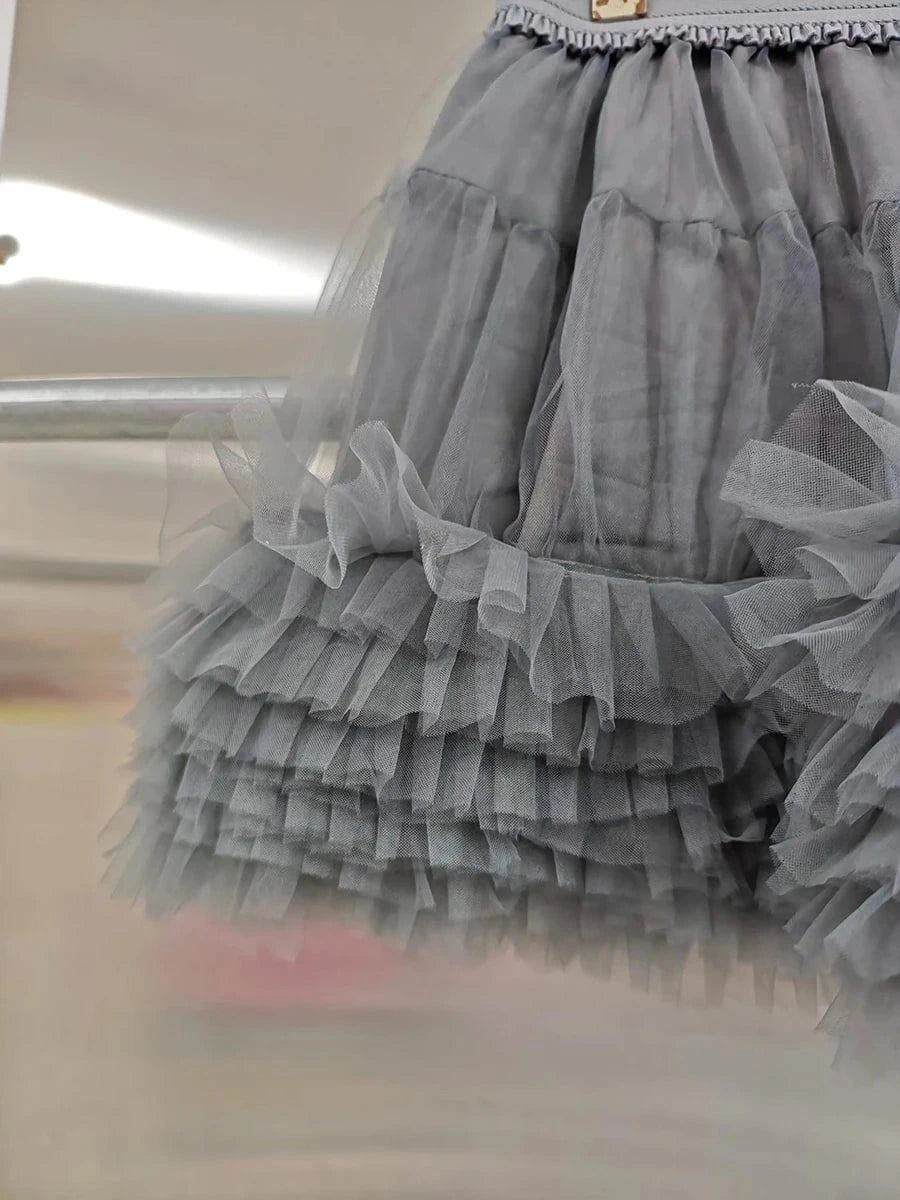 VGH Patchwork Tierred Mesh Ball Gown for Women High Waist Spliced Elastic Solid Sweet Fashion Style Mini Skirts Female Clothes