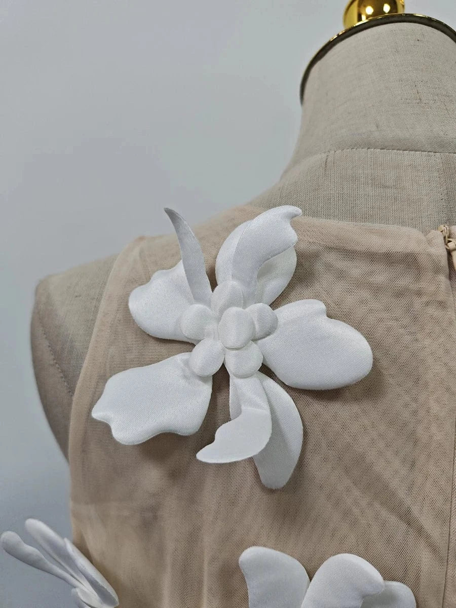 VGH Solid Spliced 3D Petal Tank Tops for Women Round Neck Sleeveless Patchwork Zipper Sheer Mesh Vest Female Fashion Clothing