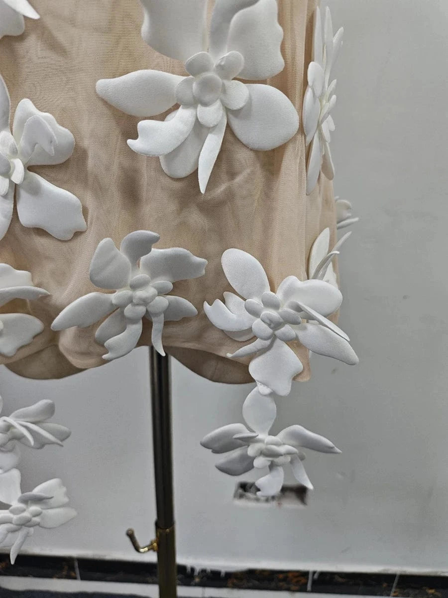 VGH Solid Spliced 3D Petal Tank Tops for Women Round Neck Sleeveless Patchwork Zipper Sheer Mesh Vest Female Fashion Clothing