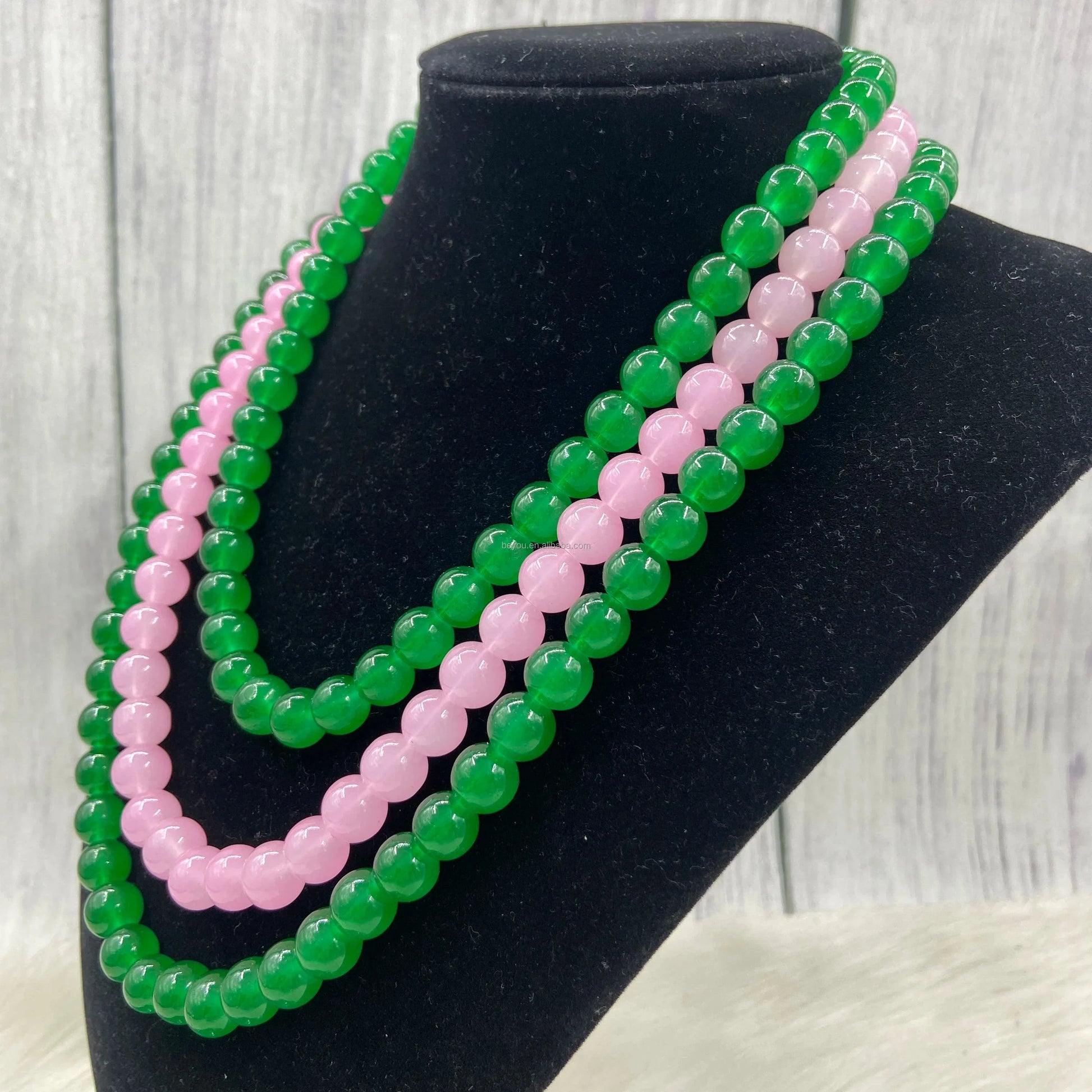 vintage / 20inches / necklace Pink Green Manto Green Monalise Stone Three Layers Necklace Gemstone For Jewelry Gift