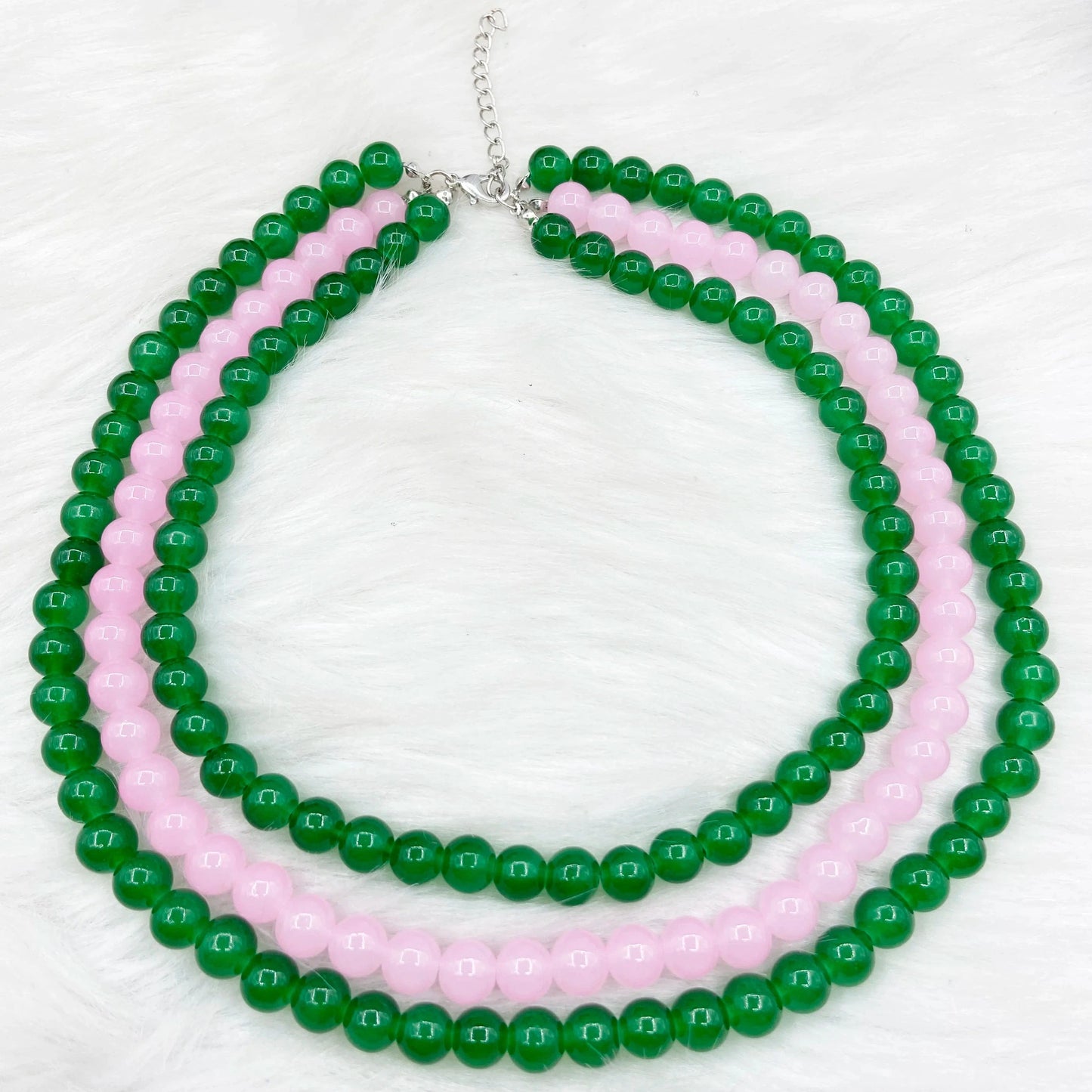 vintage / 20inches / necklace Pink Green Manto Green Monalise Stone Three Layers Necklace Gemstone For Jewelry Gift