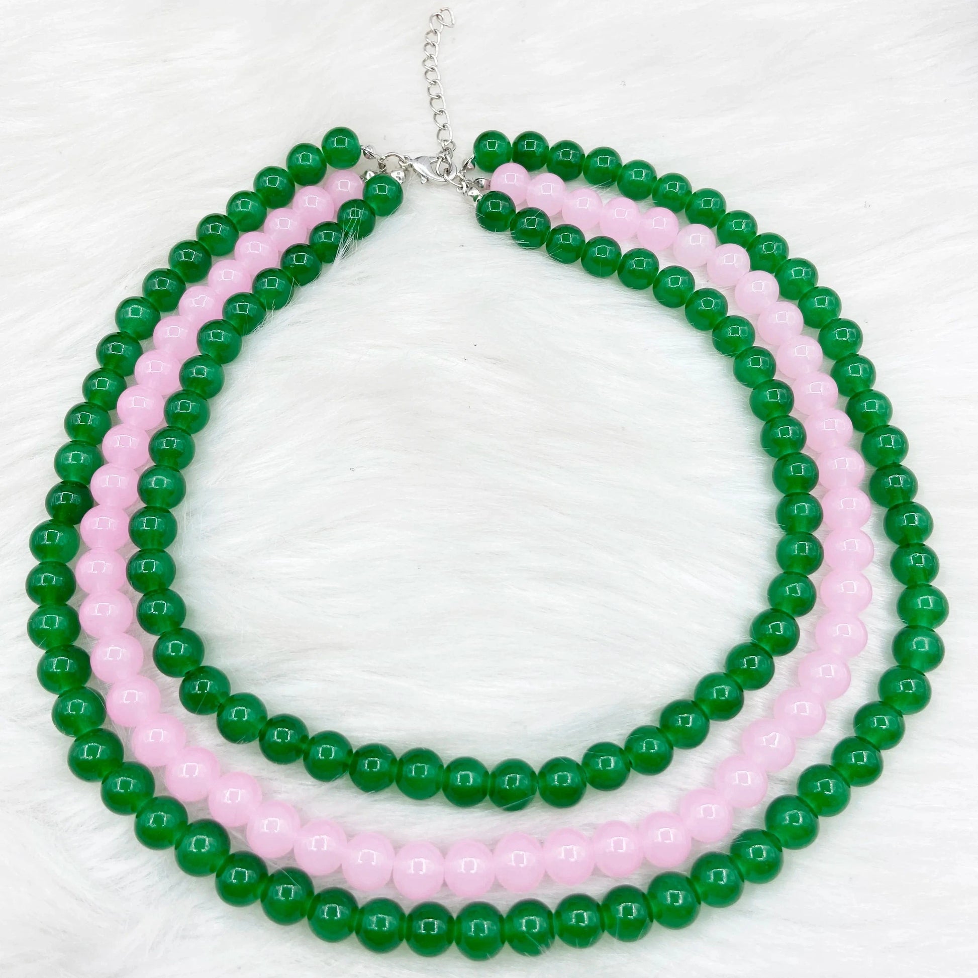 vintage / 20inches / necklace Pink Green Manto Green Monalise Stone Three Layers Necklace Gemstone For Jewelry Gift