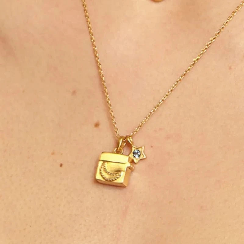 Vintage / 20inches / Star & Moon 1 Vintage Shell Photo Album Frame Pendant Necklace 18k Gold Plated Butterfly Women Jewelry