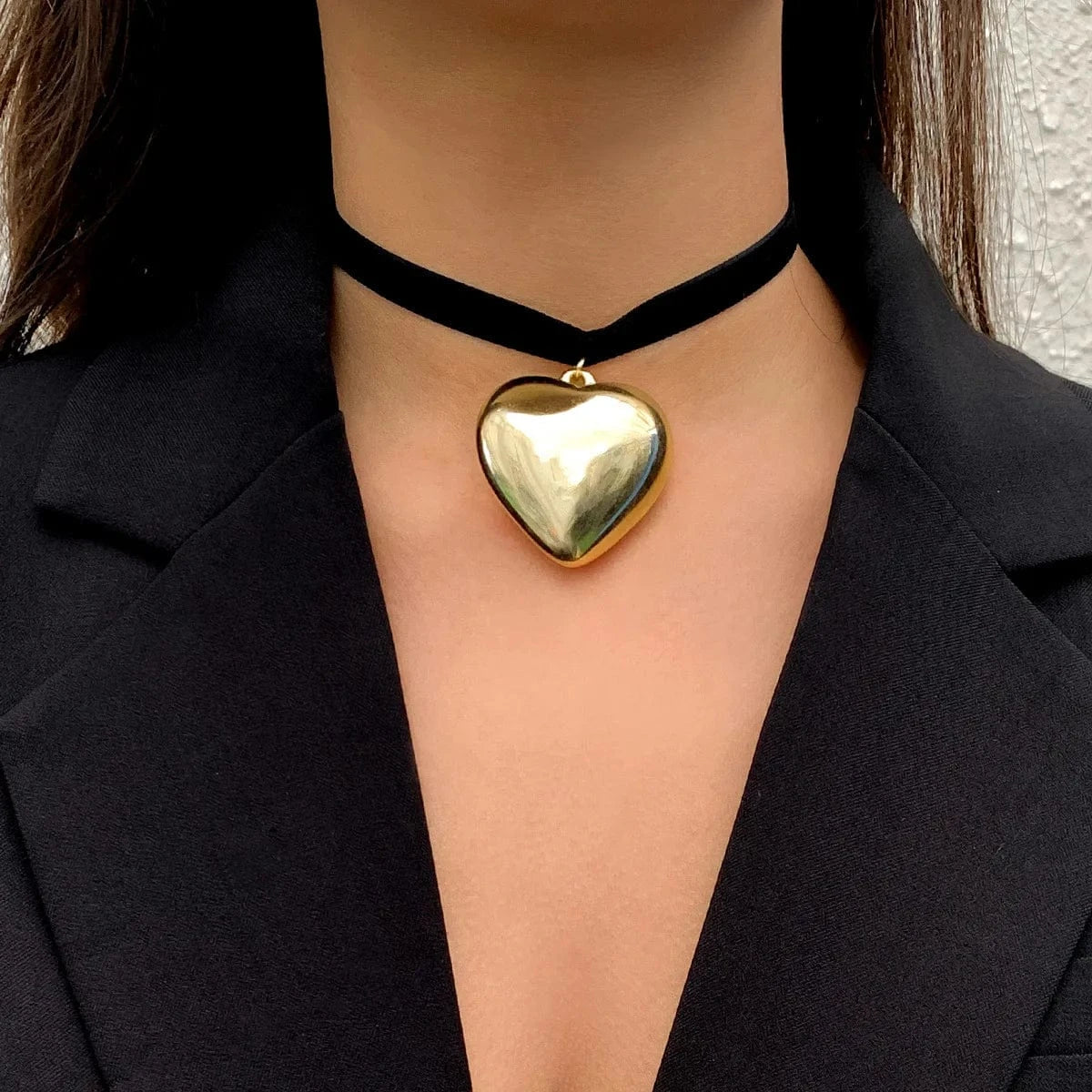 vintage / C2 Fashion Statement Double Layer Black Crystal Chain 3D Heart Pendant Necklace For Women Girls