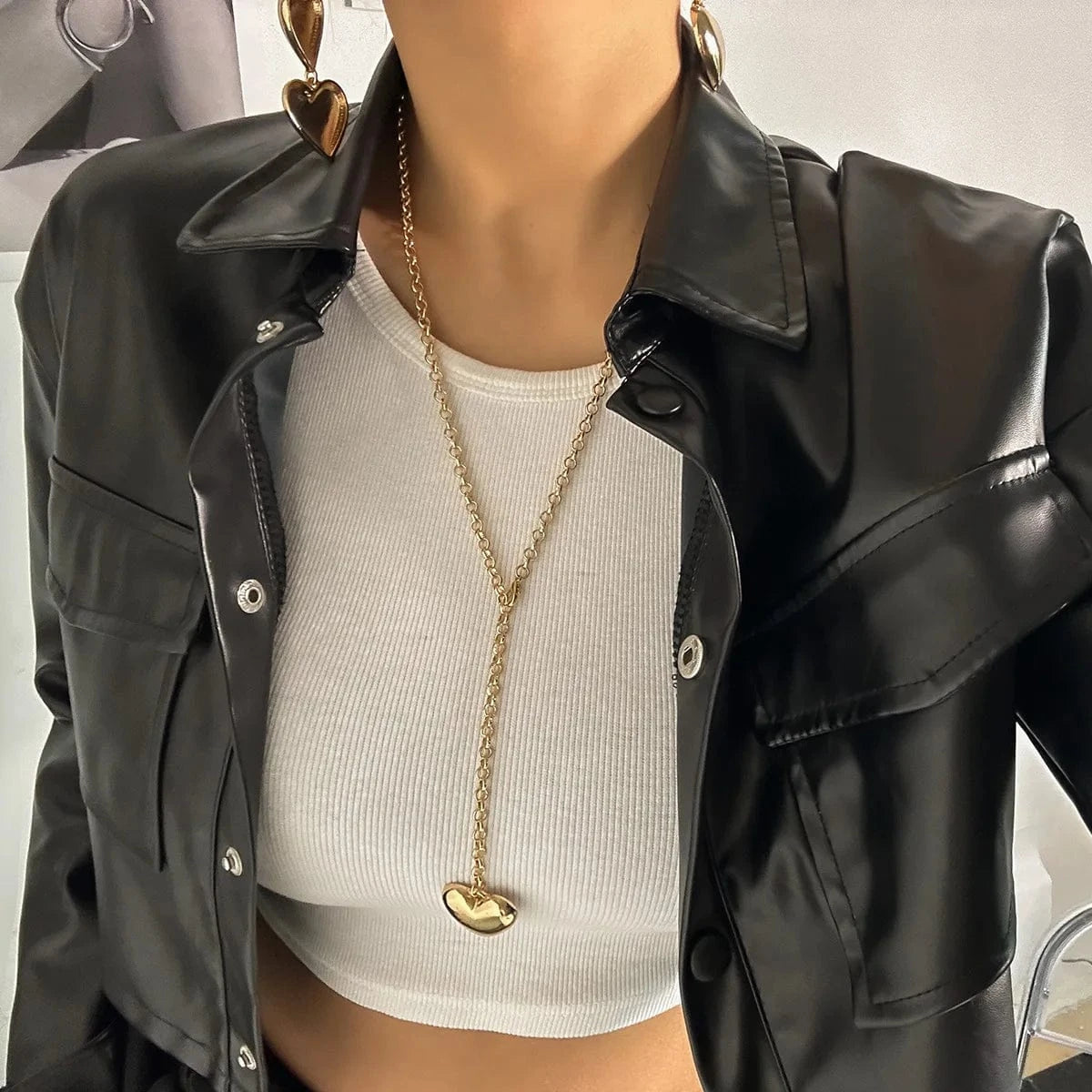 vintage / C4 Fashion Statement Double Layer Black Crystal Chain 3D Heart Pendant Necklace For Women Girls