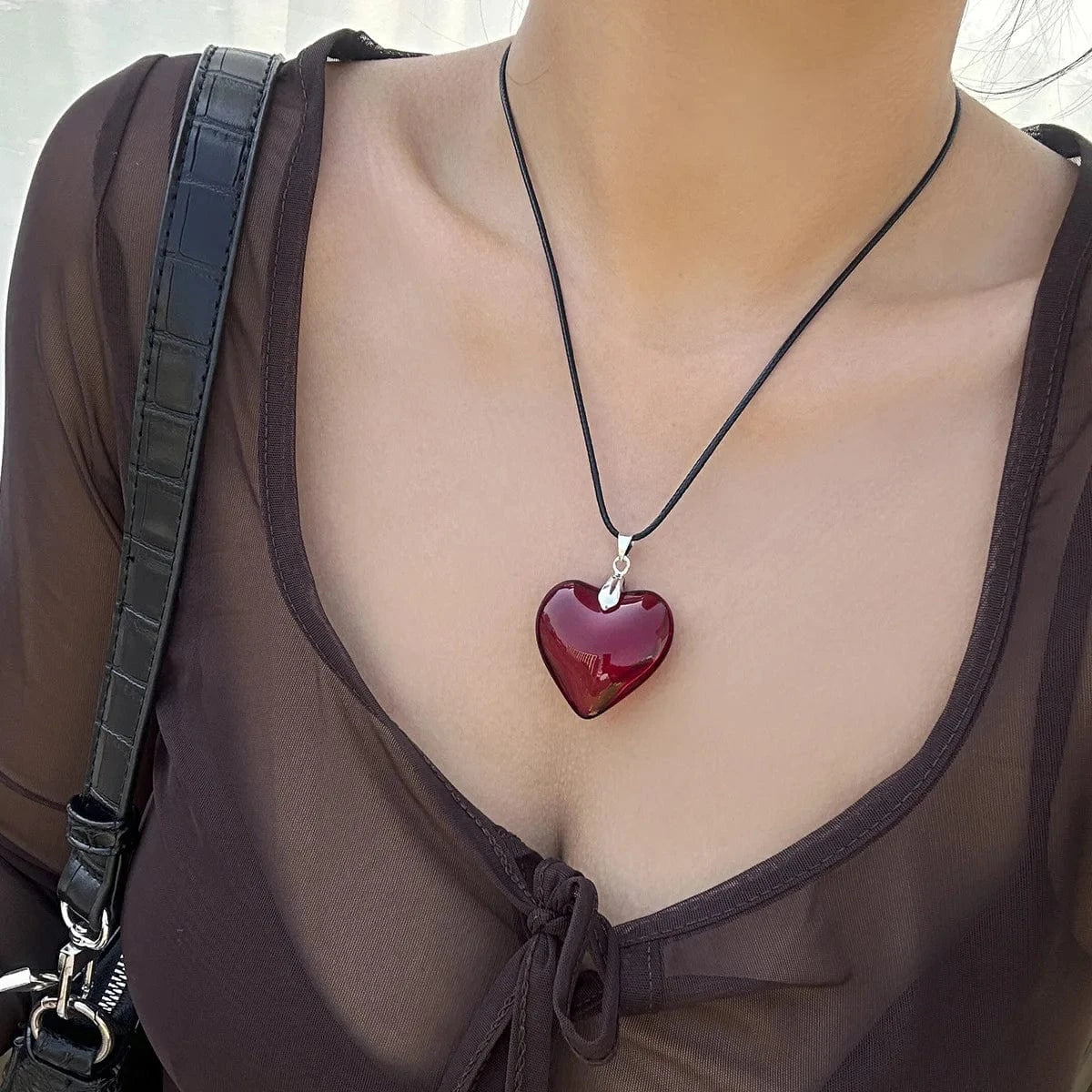 vintage / C7 Fashion Statement Double Layer Black Crystal Chain 3D Heart Pendant Necklace For Women Girls