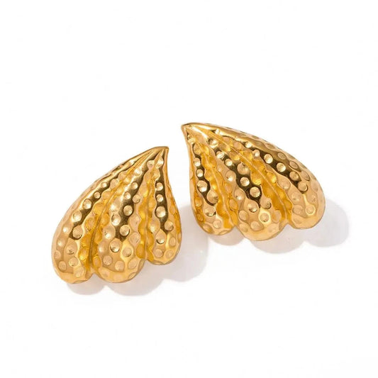 Vintage / E1977 E1977 Fashion Jewelry Earring Stainless Steel Gold Plated Irregular Shell Shape Hammer Stud Earrings