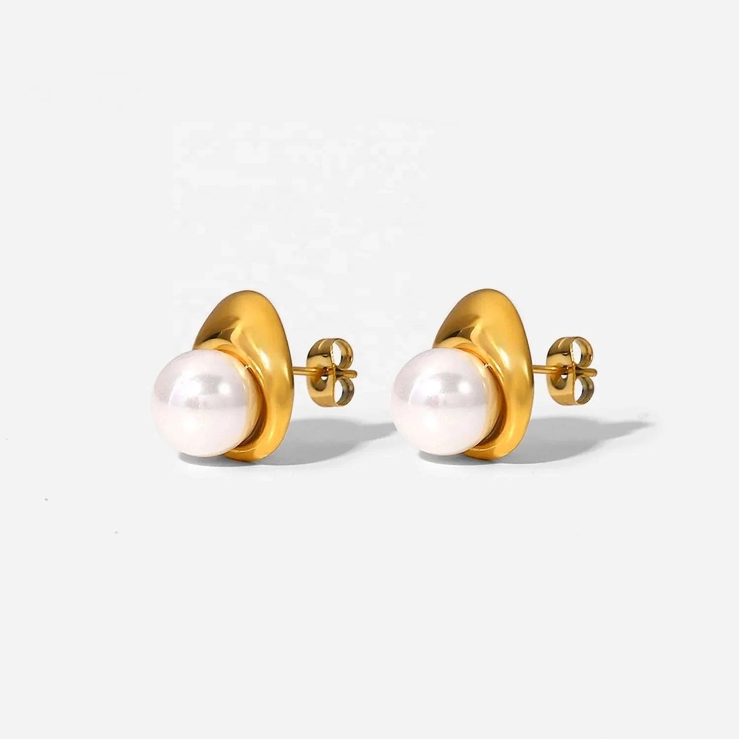 Vintage / E2251 E2251 Waterproof Jewelry 18K Gold Plated Pearl Earring Stainless Steel Pearl stud Earring for Women