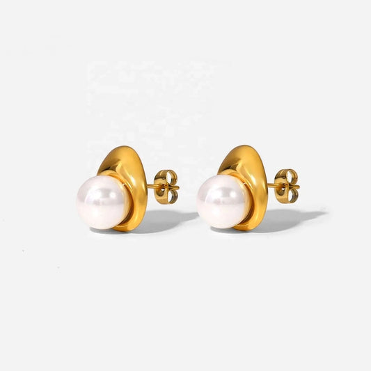 Vintage / E2251 E2251 Waterproof Jewelry 18K Gold Plated Pearl Earring Stainless Steel Pearl stud Earring for Women