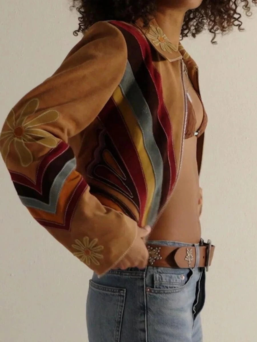 Vintage Floral Print Women's Outerwear & Coats Autumn Turn-down Collar Zipper Top Jacket Winter Long Sleeve High Street Cardigan