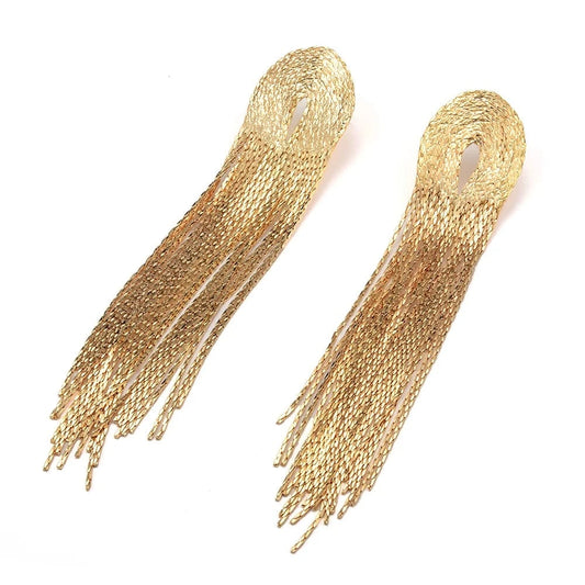 Vintage Gold Color Long Earrings For Girl Women Metal Tassel Drop Earrings Trendy Accessories Jewelry Gifts