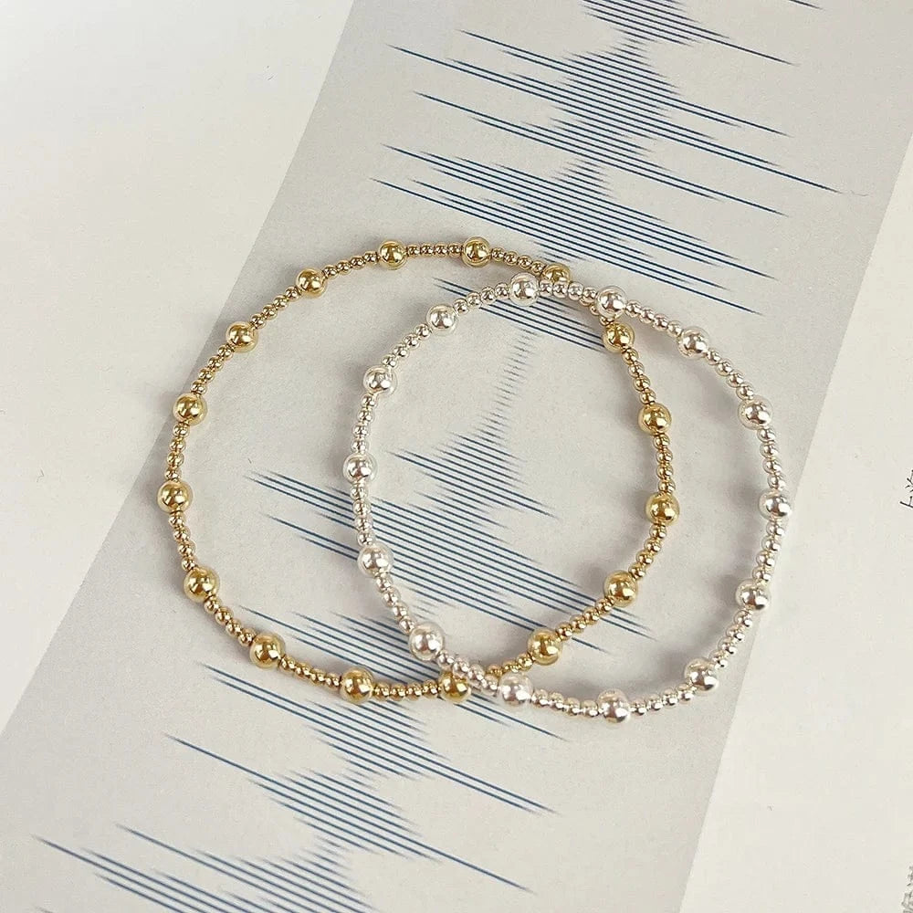 Vintage Gold Filled Beaded Bracelet Fine Women Permanent Jewelry Sterling Silver Bracelets