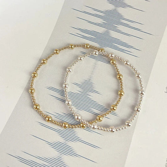 Vintage Gold Filled Beaded Bracelet Fine Women Permanent Jewelry Sterling Silver Bracelets