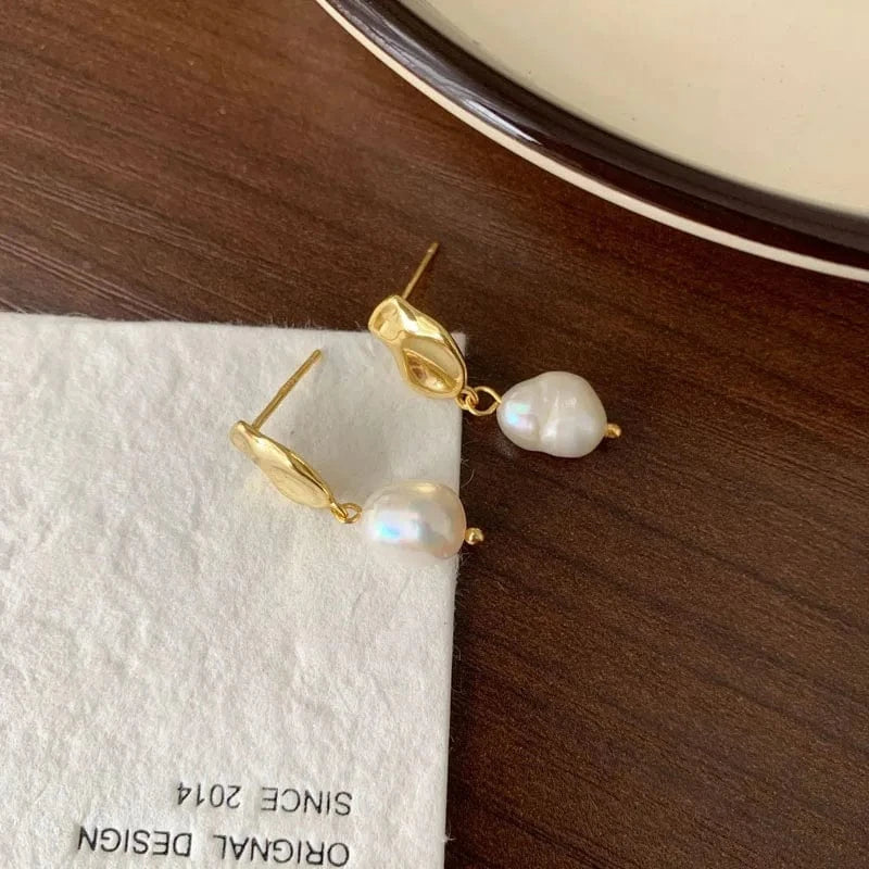 Vintage Irregular Shaped Freshwater Pearl Stud Earrings Wholesale 925 Sterling Silver Jewelry Gifts