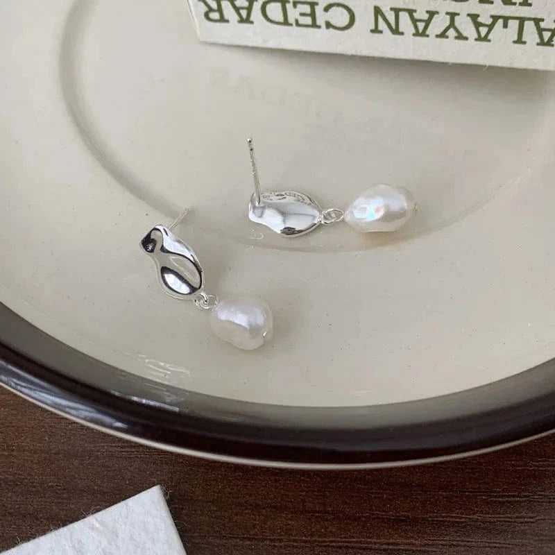 Vintage Irregular Shaped Freshwater Pearl Stud Earrings Wholesale 925 Sterling Silver Jewelry Gifts