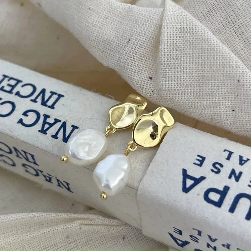 Vintage Irregular Shaped Freshwater Pearl Stud Earrings Wholesale 925 Sterling Silver Jewelry Gifts