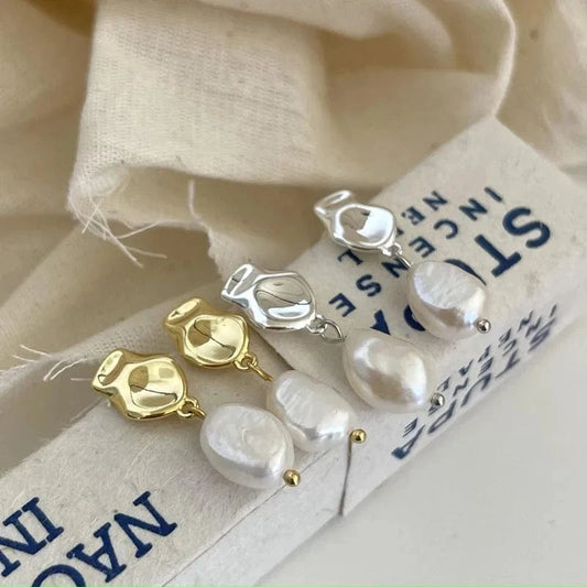 Vintage Irregular Shaped Freshwater Pearl Stud Earrings Wholesale 925 Sterling Silver Jewelry Gifts