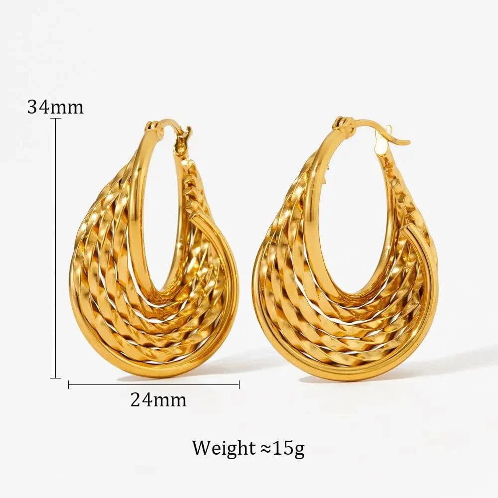 Vintage Irregularity Tarnish Free Jewelry Gold Plated Stainless Steel Multi-Layer Twisted Hoop Earrings for Women Luxury