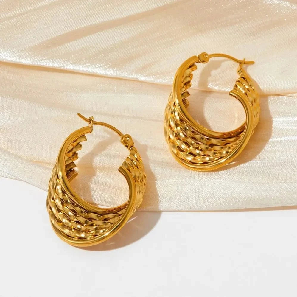 Vintage Irregularity Tarnish Free Jewelry Gold Plated Stainless Steel Multi-Layer Twisted Hoop Earrings for Women Luxury