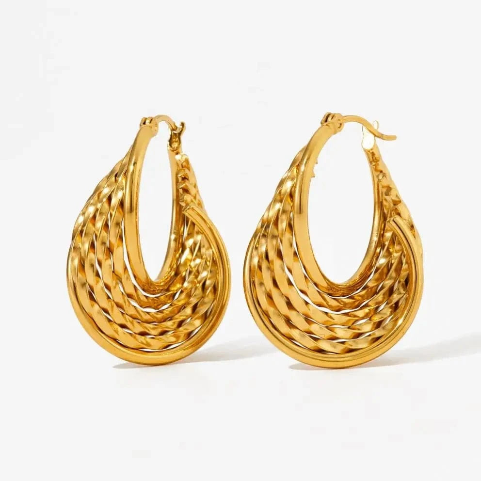 Vintage Irregularity Tarnish Free Jewelry Gold Plated Stainless Steel Multi-Layer Twisted Hoop Earrings for Women Luxury