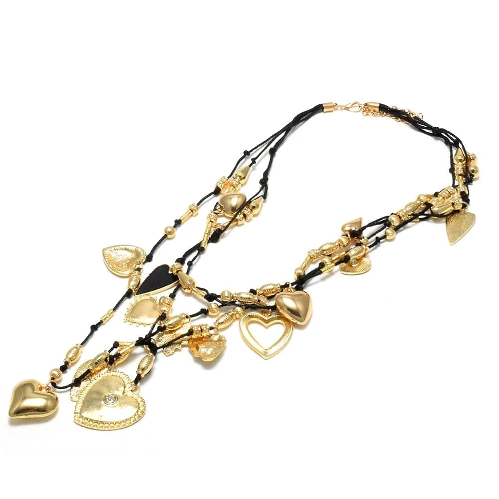 Vintage Multi Layer Rope Heart Pendant Necklaces for Women Personality Metal Love Chokers Necklaces Jewelry Accessories