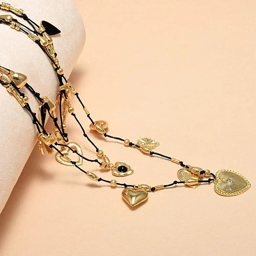 Vintage Multi Layer Rope Heart Pendant Necklaces for Women Personality Metal Love Chokers Necklaces Jewelry Accessories