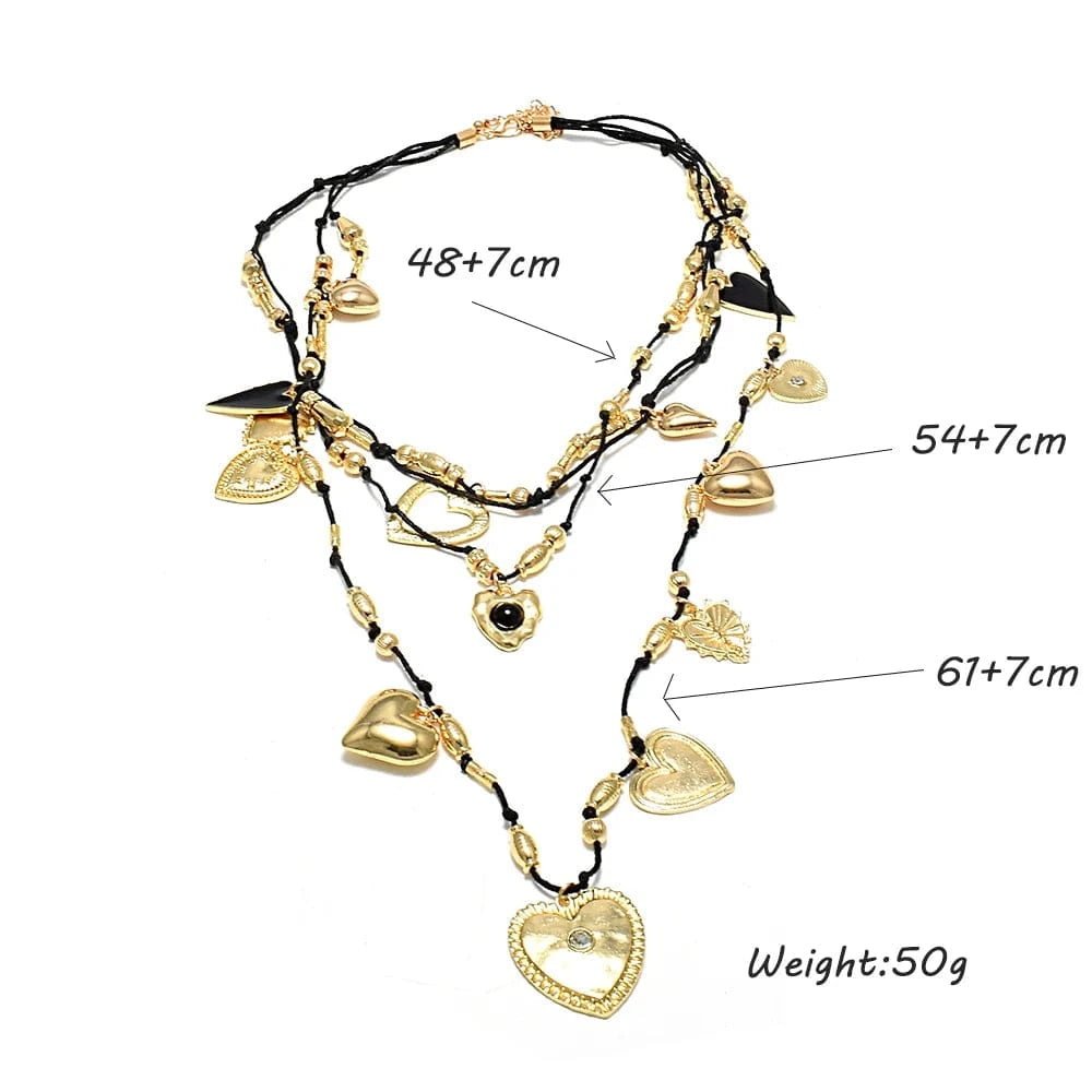 Vintage Multi Layer Rope Heart Pendant Necklaces for Women Personality Metal Love Chokers Necklaces Jewelry Accessories