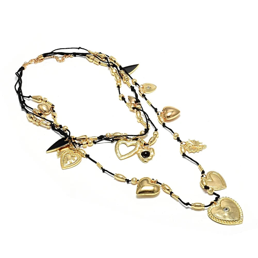 Vintage Multi Layer Rope Heart Pendant Necklaces for Women Personality Metal Love Chokers Necklaces Jewelry Accessories