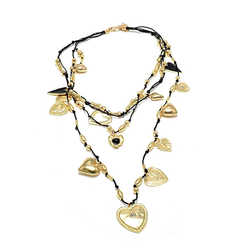 Vintage Multi Layer Rope Heart Pendant Necklaces for Women Personality Metal Love Chokers Necklaces Jewelry Accessories