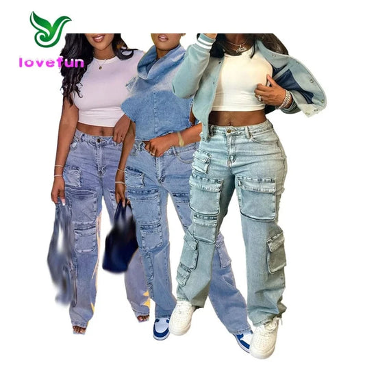 Vintage Multi-Pocket Cargo Denim Jeans
