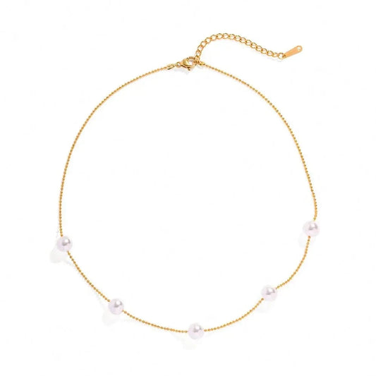 vintage / N2334 N2334 Vintage Stainless Steel White Round Pearl Choker 18K Gold Plated Imitation Pearl Necklace for Girls