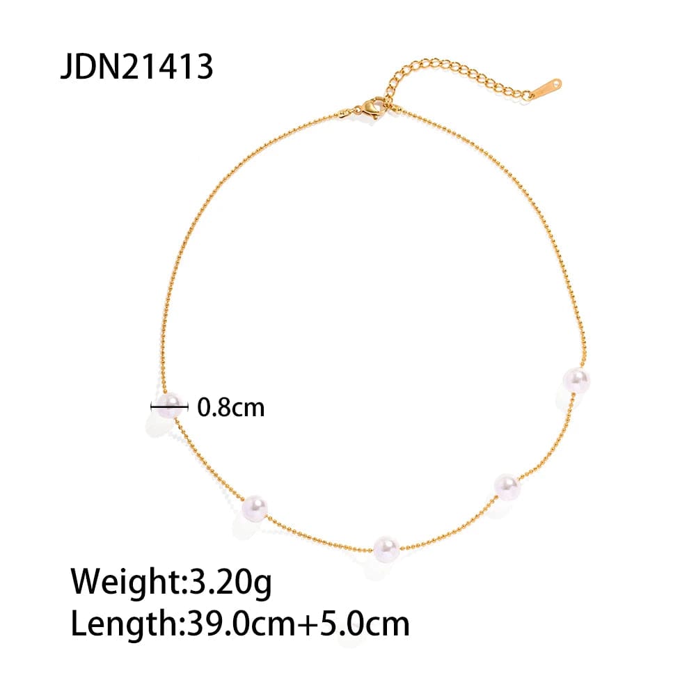 vintage / N2334 N2334 Vintage Stainless Steel White Round Pearl Choker 18K Gold Plated Imitation Pearl Necklace for Girls