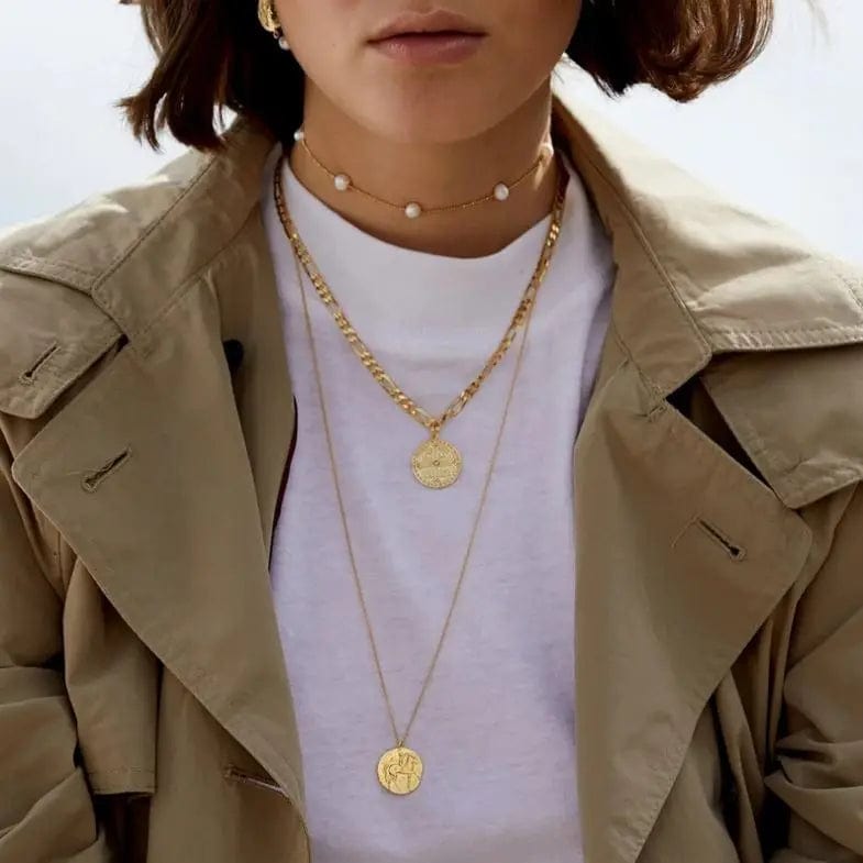 vintage / N2334 N2334 Vintage Stainless Steel White Round Pearl Choker 18K Gold Plated Imitation Pearl Necklace for Girls