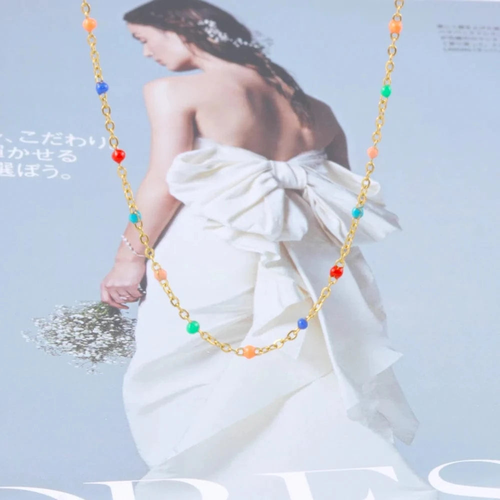 Vintage / other / C1 Simple Fashion Colorful Oil Drip 18k Gold Plated Stainless Steel Chain Necklace Choker Women Jewelry