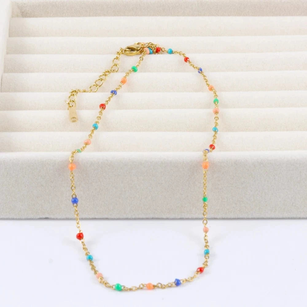 Vintage / other / C1 Simple Fashion Colorful Oil Drip 18k Gold Plated Stainless Steel Chain Necklace Choker Women Jewelry