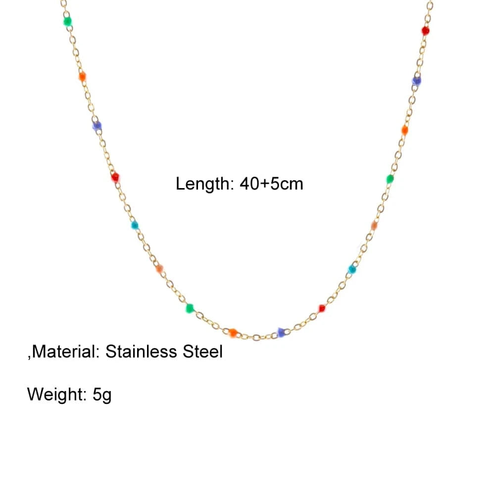 Vintage / other / C1 Simple Fashion Colorful Oil Drip 18k Gold Plated Stainless Steel Chain Necklace Choker Women Jewelry