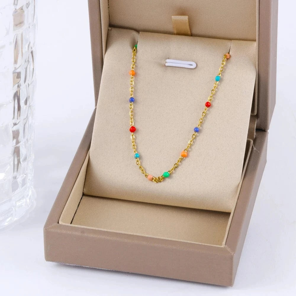 Vintage / other / C1 Simple Fashion Colorful Oil Drip 18k Gold Plated Stainless Steel Chain Necklace Choker Women Jewelry