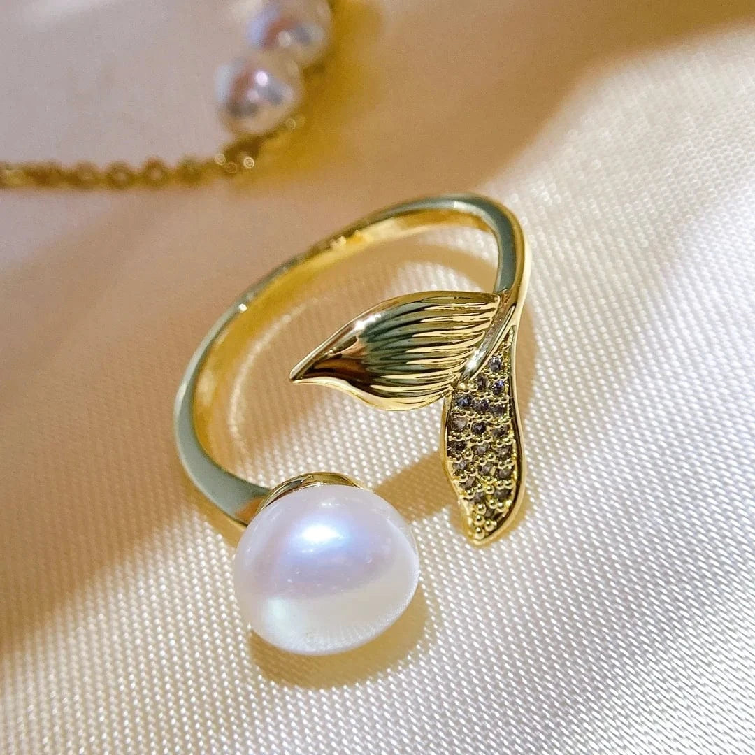Vintage / pearl jewelry set Custom 925 sterling silver necklace earring ring fashion Mermaid pearl wedding jewelry set for women