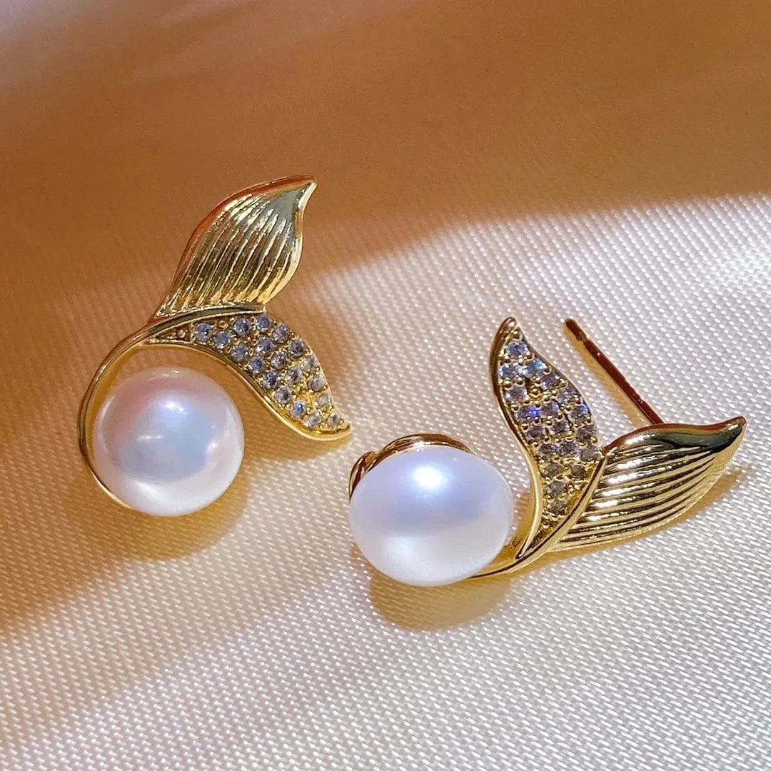 Vintage / pearl jewelry set Custom 925 sterling silver necklace earring ring fashion Mermaid pearl wedding jewelry set for women