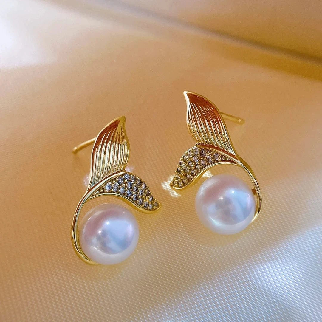 Vintage / pearl jewelry set Custom 925 sterling silver necklace earring ring fashion Mermaid pearl wedding jewelry set for women